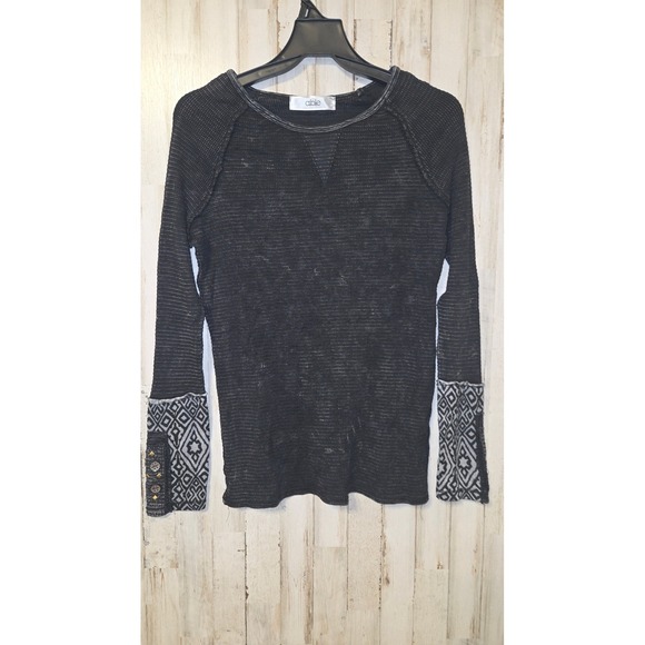Able Tops - Able size L Studded Thermal Waffle Boho Tee Shirt Knit Top Long sleeve